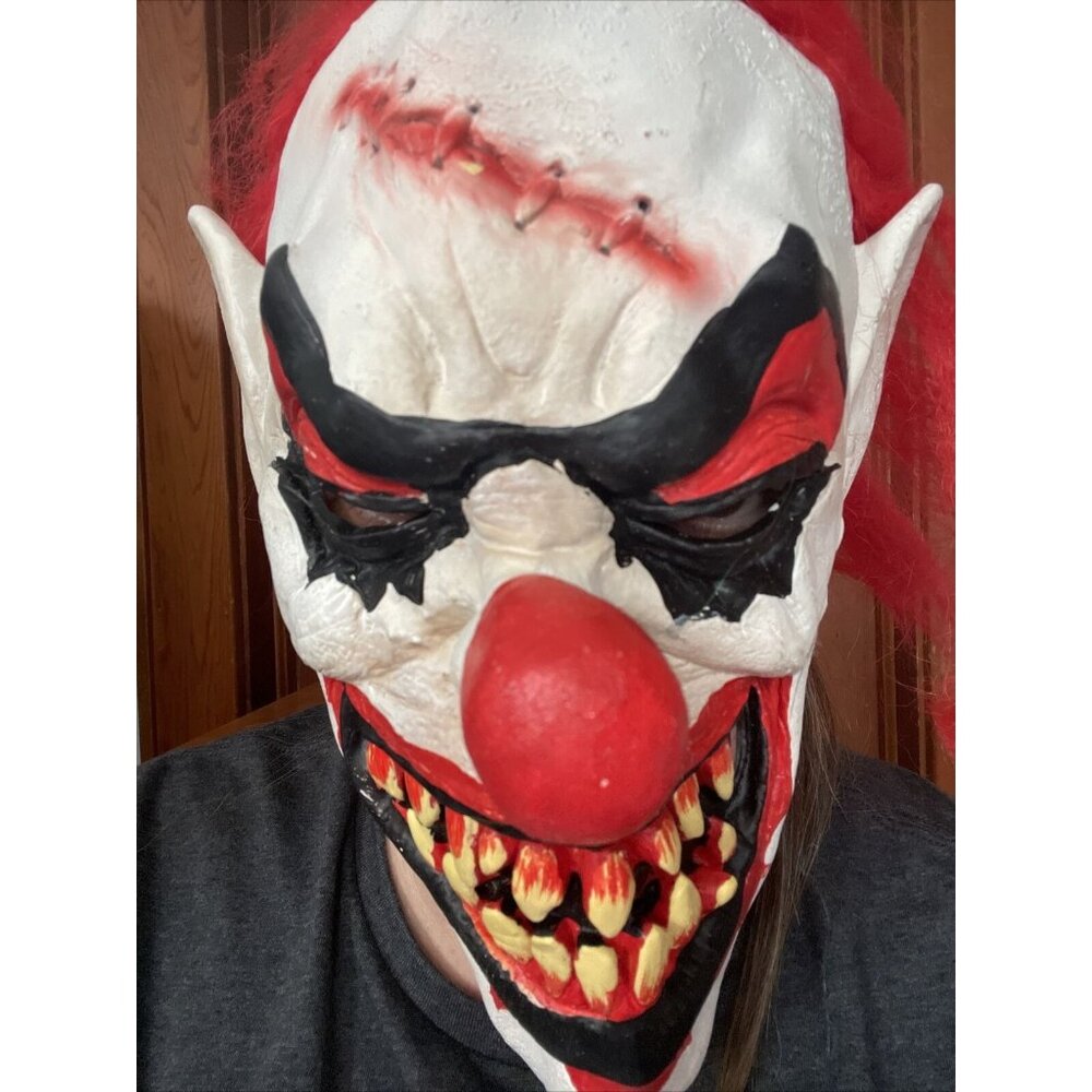Adult Evil Clown Mask for Halloween Red Hair Cosplay Latex Smile Mask Scary USA
